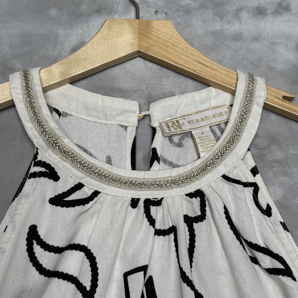 Rich & Famous Tank Top Womens Medium White Brown Paisley Halter Beaded Trim - Picture 3 of 7